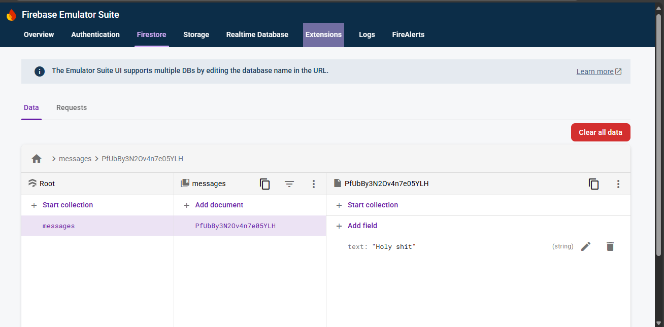 Firestore document with original text field containing profanity
